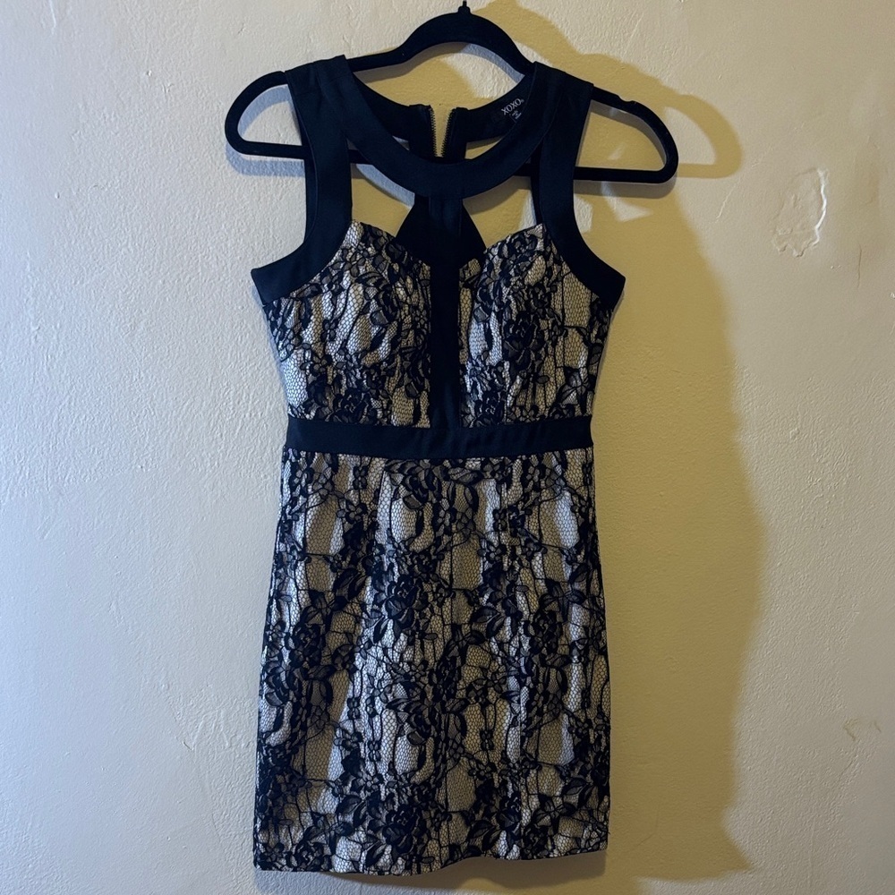 XOXO Black and Cream Lace Mini Dress